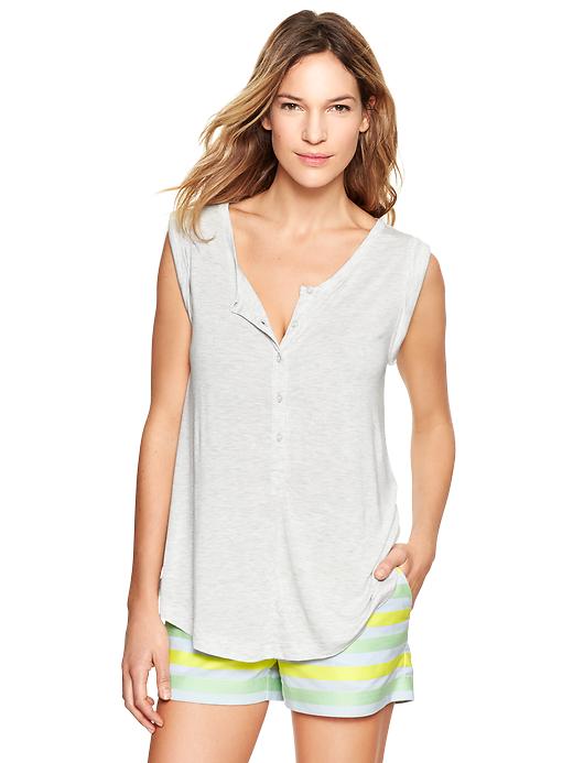 1 of 8 showing, with the color heather gray of product Sleeveless drapey henley