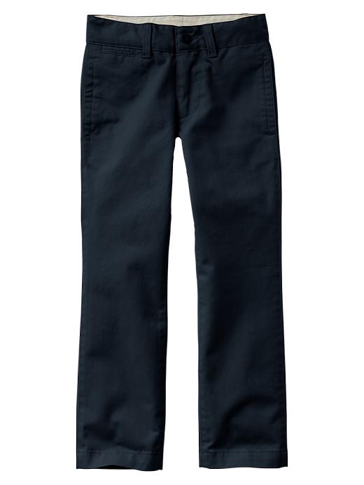 1 of 8 showing, with the color deep true navy of product GapShield flat front khakis