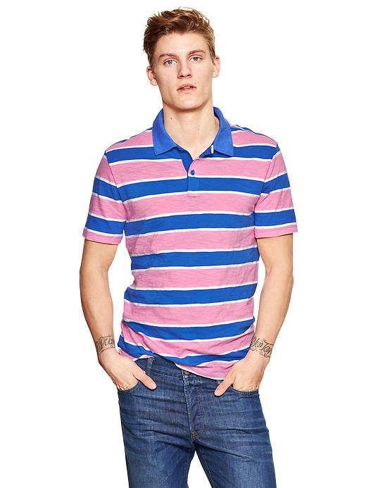 1 of 8 showing, with the color pink stripe of product Lived-in tri-striped polo