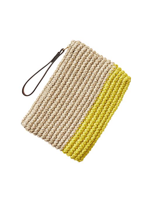 1 of 8 showing, with the color bright neon yellow of product Colorblock straw clutch