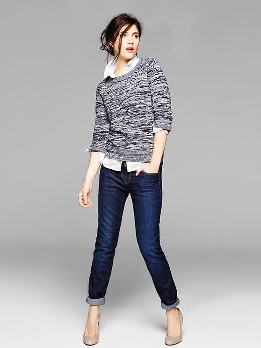 2 of 8 showing, with the color navy heather of product Eyelet-back sweater