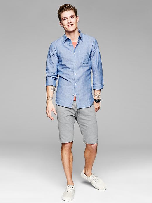 2 of 8 showing, with the color blue of product Linen-cotton striped shirt