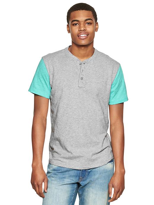 1 of 8 showing, with the color heather grey of product Lived-in colorblock henley
