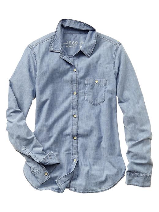 View large product image 2 of 3. 1969 chambray one-pocket shirt