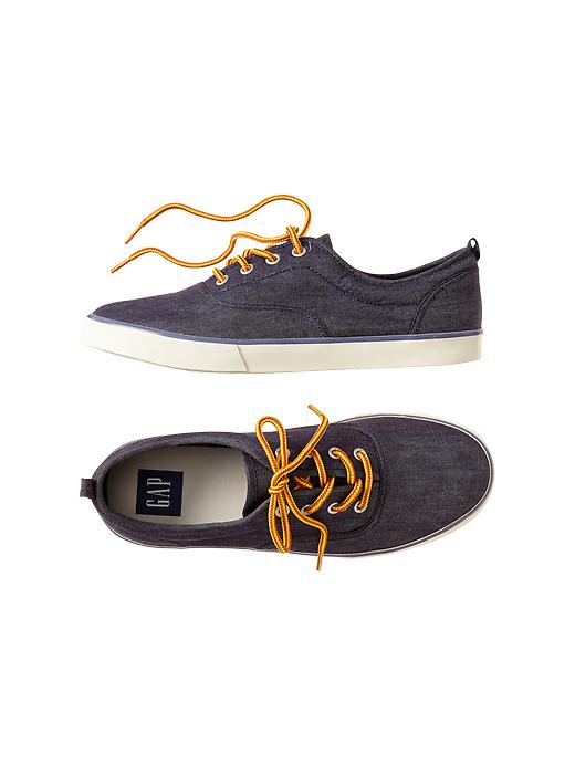 1 of 8 showing, with the color black chambray of product Contrast lace-up sneakers