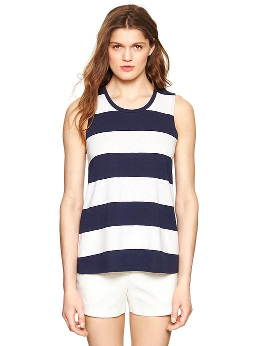 1 of 8 showing, with the color navy stripe of product Rugby A-line muscle tank