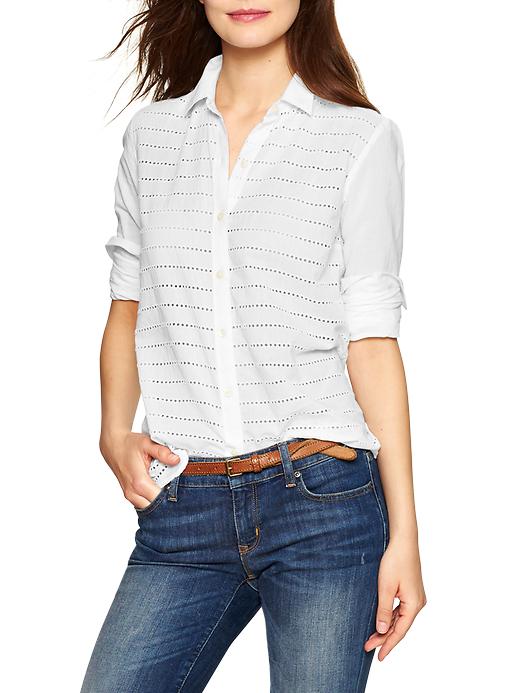 Image number 4 showing, Fitted boyfriend eyelet-stripe shirt