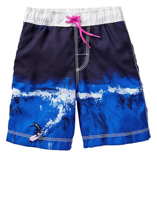 1 of 8 showing, with the color light blue/navy of product Surfer swim trunks