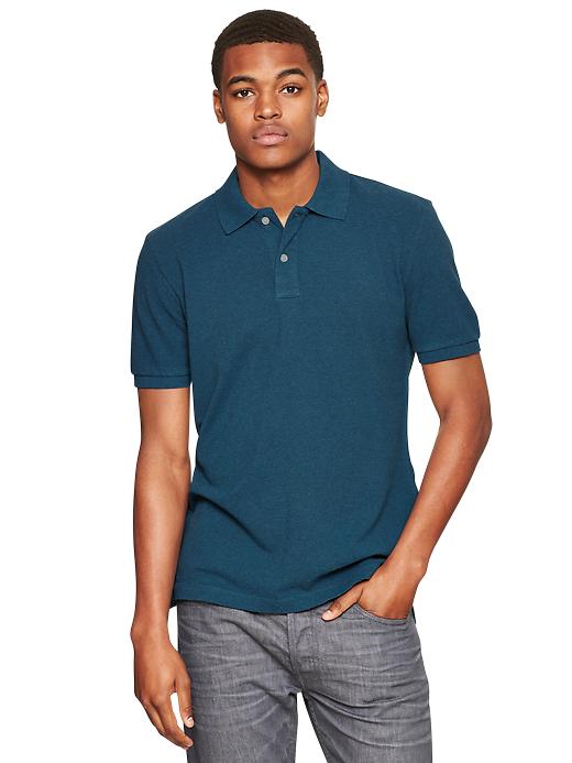 1 of 8 showing, with the color blue heather of product Modern pique polo