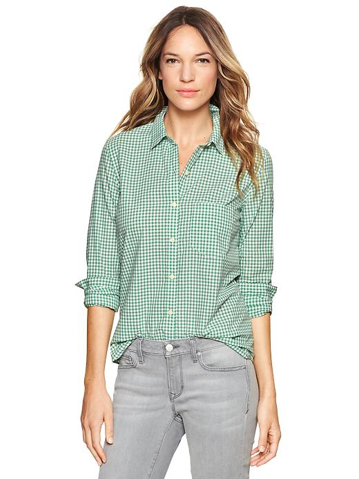 1 of 8 showing, with the color green gingham of product Fitted boyfriend gingham shirt