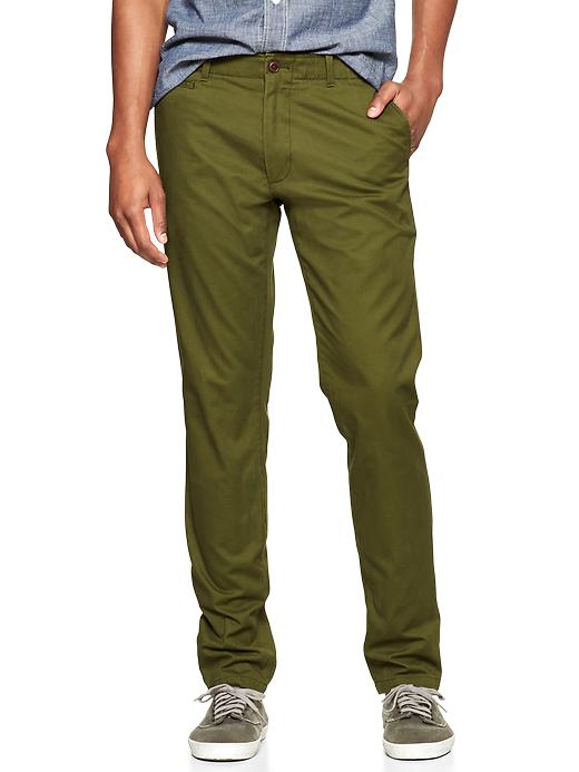 1 of 8 showing, with the color olive of product Lived-in skinny khaki