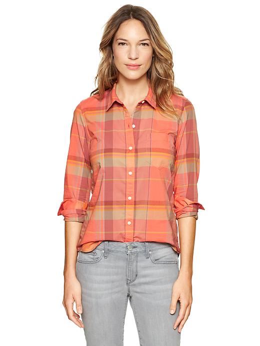 1 of 8 showing, with the color terracotta plaid of product Fitted boyfriend plaid shirt