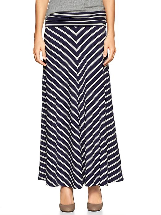 1 of 8 showing, with the color navy stripe of product Chevron stripe foldover maxi skirt