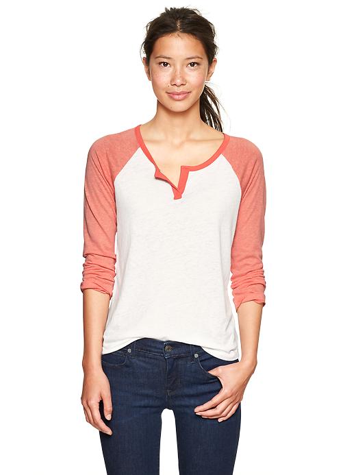 1 of 8 showing, with the color neon orange dark of product Split-neck baseball tee