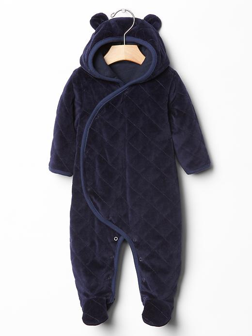 1 of 8 showing, with the color dark night of product Quilted velour bear one-piece