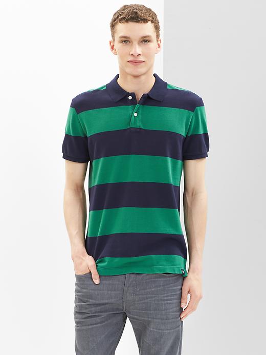1 of 8 showing, with the color green stripe of product Modern pique rugby polo