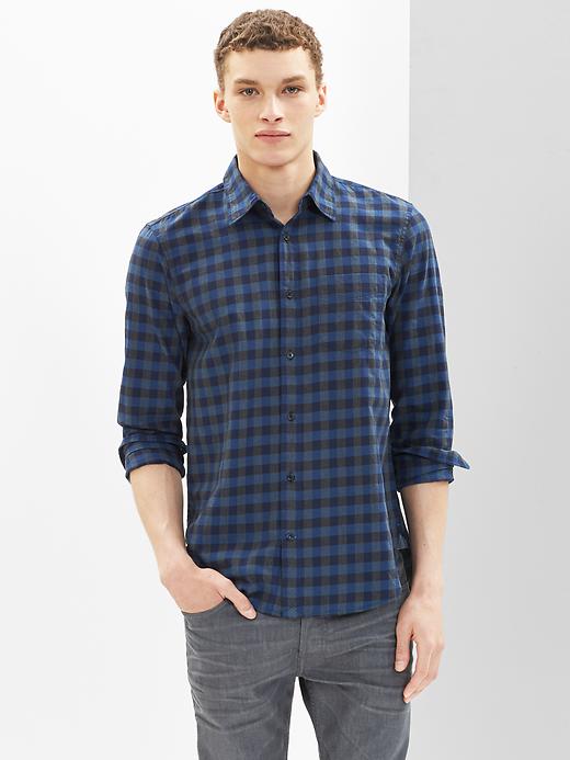 1 of 8 showing, with the color blue of product Heathered checkered lightweight twill shirt