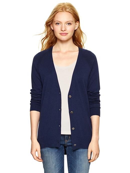1 of 8 showing, with the color navy heather of product Eversoft V-neck cardigan