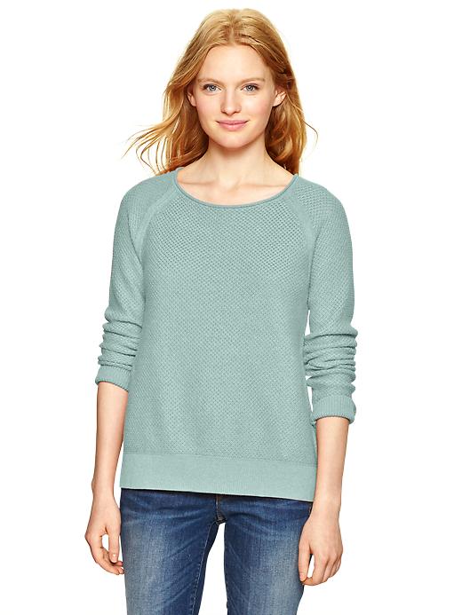 1 of 8 showing, with the color frothy aqua of product Textural raglan sweater