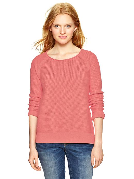 1 of 8 showing, with the color fire coral of product Textural raglan sweater