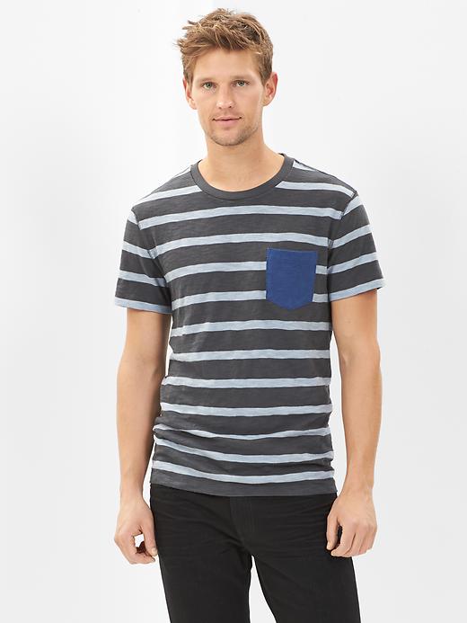 1 of 8 showing, with the color gray stripe of product Stripe pocket T-shirt