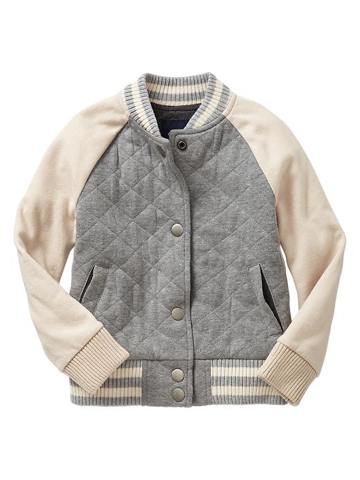 1 of 8 showing, with the color crescent tan of product Quilted varsity jacket