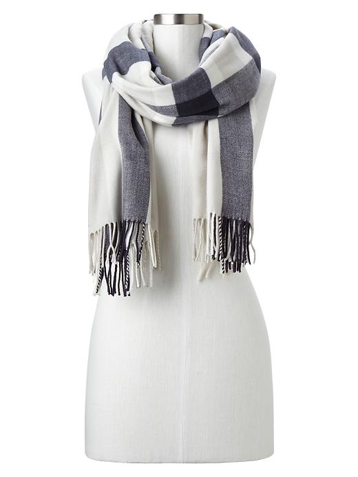 1 of 8 showing, with the color vintage navy of product Cozy plaid stripe scarf