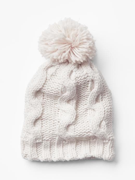 View large product image 1 of 1. Cable knit pom-pom beanie