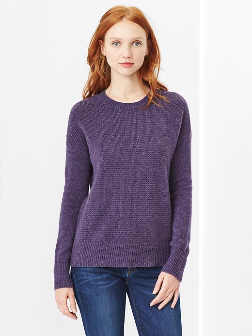 1 of 8 showing, with the color purple heather of product Cozy crew sweater