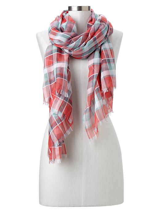 1 of 8 showing, with the color fire coral of product Americana plaid scarf