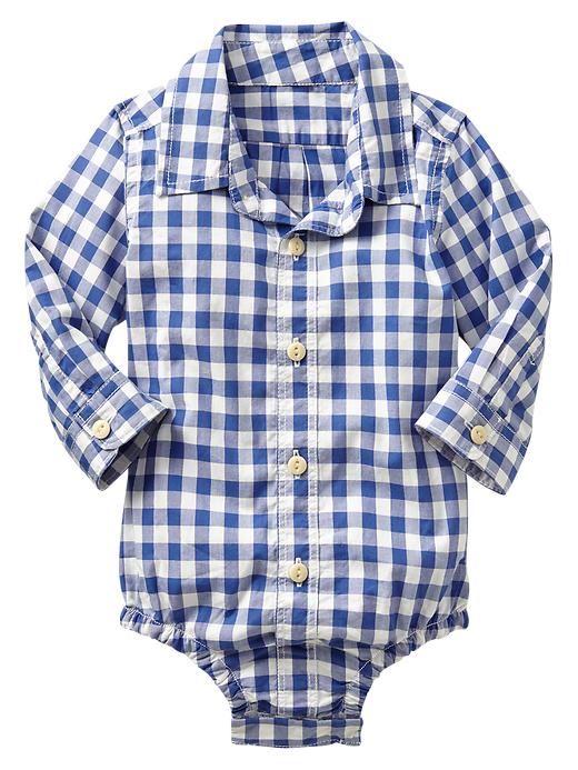 1 of 8 showing, with the color baltic blue of product Gingham button-up bodysuit