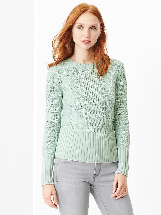1 of 8 showing, with the color frothy aqua of product Cable knit sweater