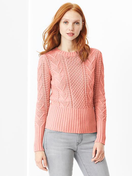 1 of 8 showing, with the color pink heather of product Cable knit sweater