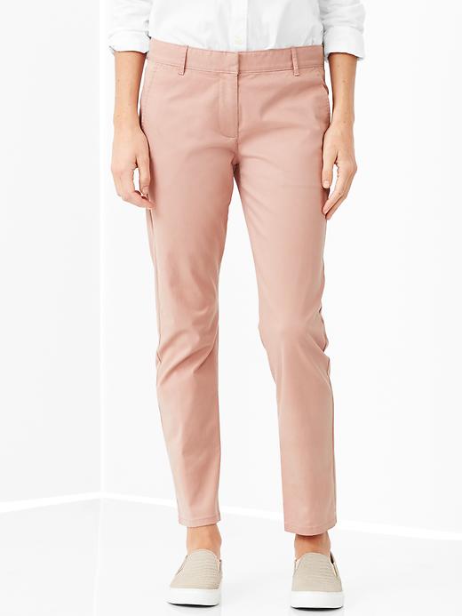 1 of 8 showing, with the color willow pink of product Skinny mini skimmer khakis