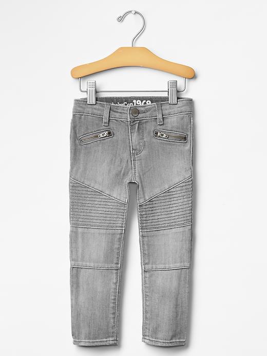 1 of 8 showing, with the color grey denim of product Moto skinny jeans