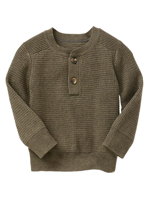 1 of 8 showing, with the color olive heather of product Waffle-knit henley sweater