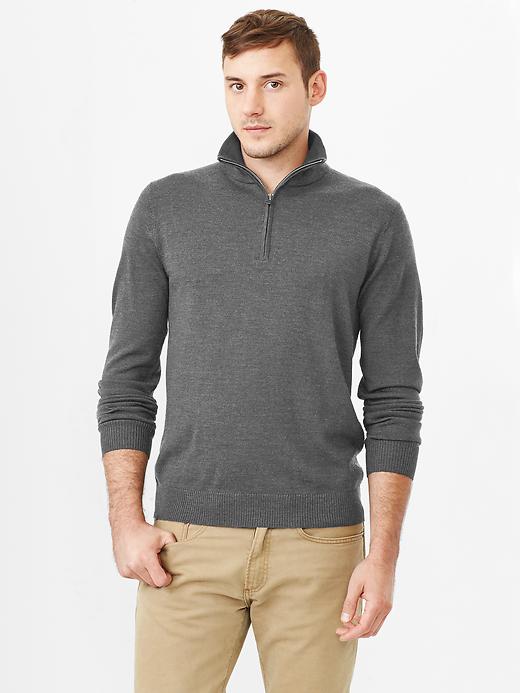 1 of 8 showing, with the color charcoal heather of product Merino half-zip sweater