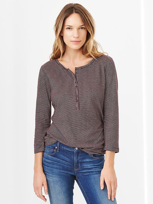 1 of 8 showing, with the color oatmeal stripe of product Stripe pima henley