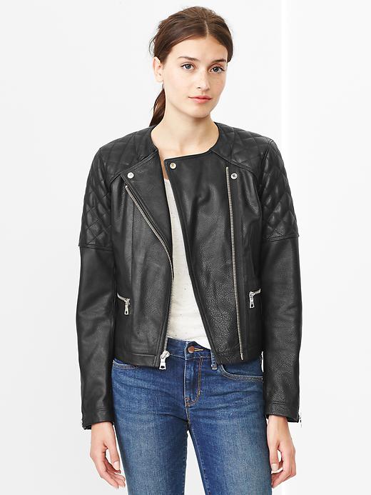 1 of 8 showing, with the color true black of product Quilted leather moto jacket