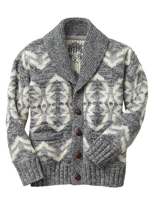 1 of 8 showing, with the color light heather gray of product Intarsia shawlneck cardigan