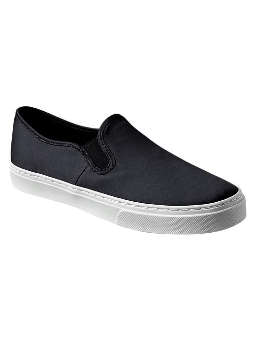 1 of 8 showing, with the color deep true navy of product Sateen slip-on sneakers