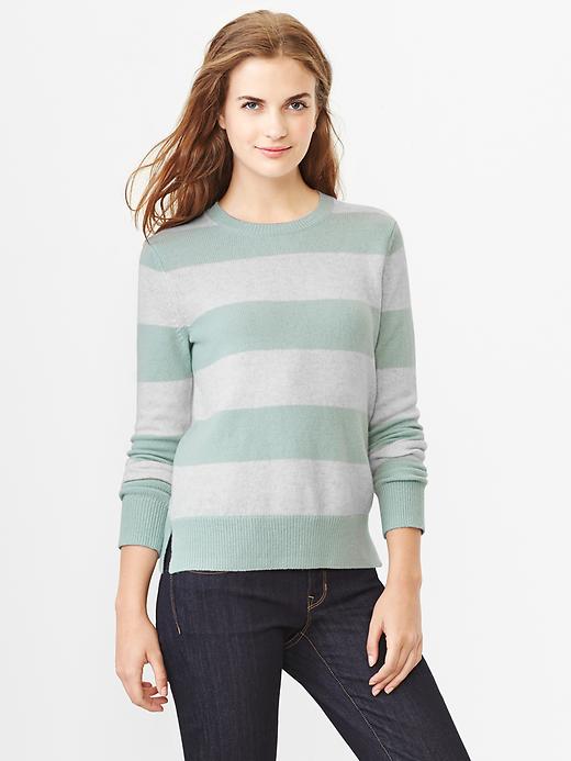 1 of 8 showing, with the color frothy aqua of product Stripe lambswool sweater