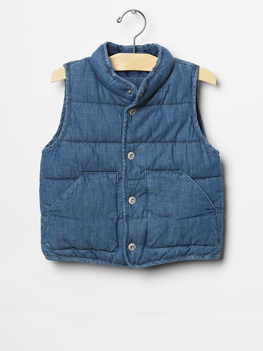 1 of 8 showing, with the color denim of product Denim puffer vest