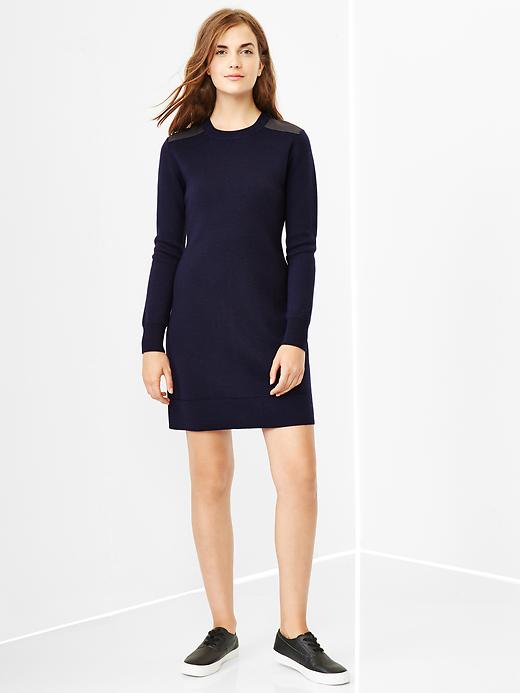 1 of 8 showing, with the color dark night of product Merino shoulder-patch dress