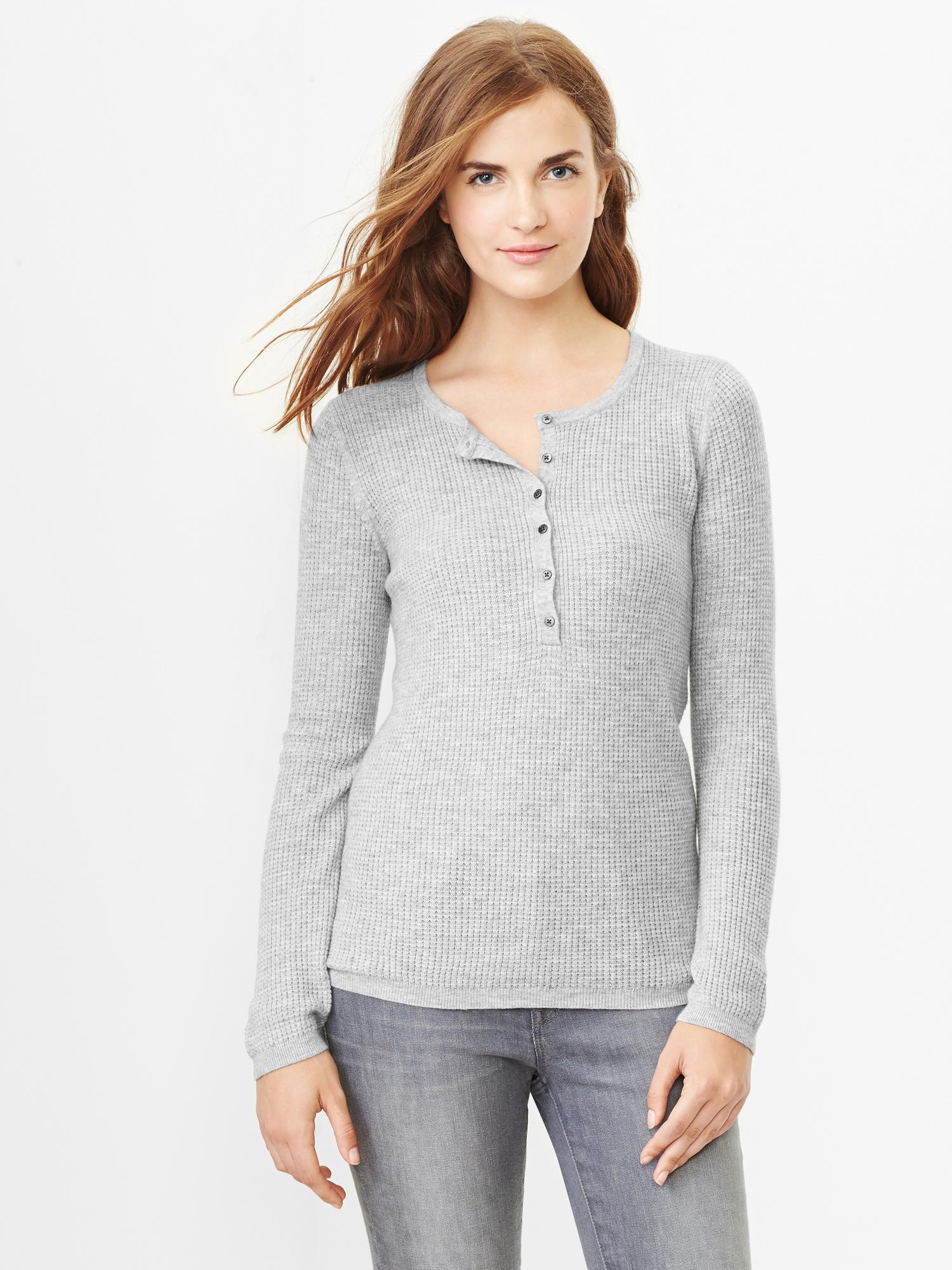 Waffle knit henley sweater Gap