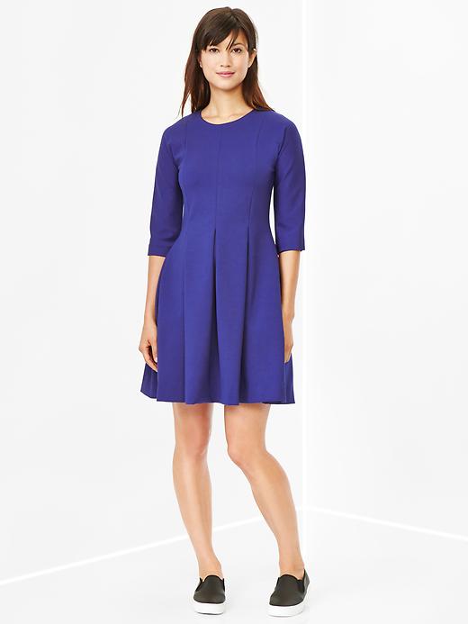 1 of 8 showing, with the color drizzle blue of product Flared ponte dress