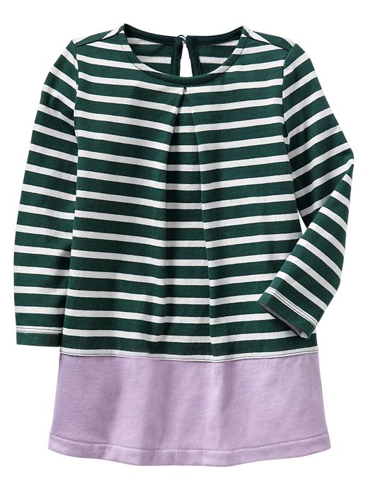 1 of 8 showing, with the color deep hunter of product Colorblock stripe pleat dress