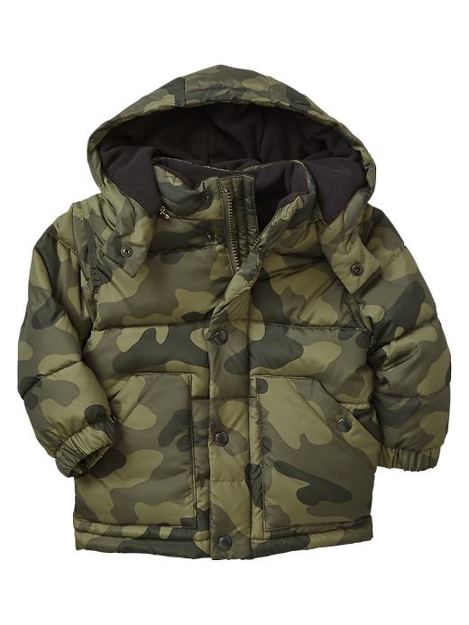 1 of 8 showing, with the color olive grove of product PrimaLoft® Luxe camo classic puffer jacket