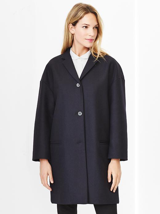 1 of 8 showing, with the color navy of product Drop-shoulder coat