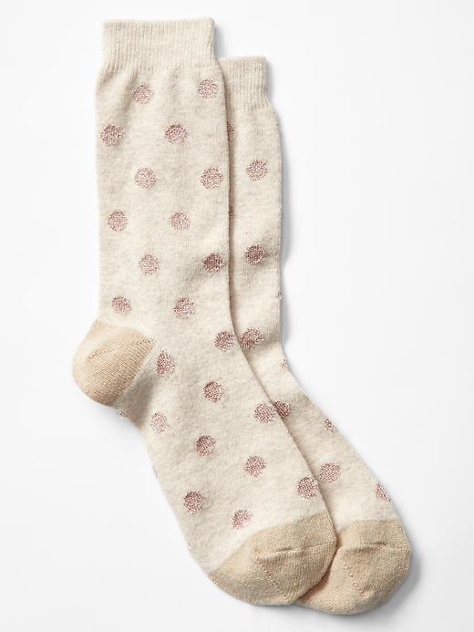 1 of 8 showing, with the color oatmeal heather of product Cozy metallic polka dot socks